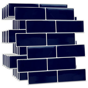 18 Pcs 30.5 x 30.5cm(12") 3D Tile Stickers Peel and Stick Backsplash Splashback Decals Tile Transfer - Deep Blue Glossy