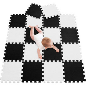 18 Pcs Soft EVA Foam Gym Garage Playroom Kid Floor Play Mat Tile yoga exercise (Black / White)