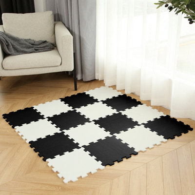 18 Pcs Soft EVA Foam Gym Garage Playroom Kid Floor Play Mat Tile yoga exercise (Black / White)