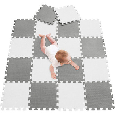 18 Pcs Soft EVA Foam Gym Garage Playroom Kid Floor Play Mat Tile yoga exercise, ( Grey / White )