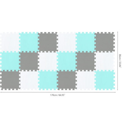 18 Pcs Soft EVA Foam Gym Garage Playroom Kid Floor Play Mat Tile Yoga Exercise ( Turquoise / White / Grey )