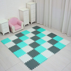 18 Pcs Soft EVA Foam Gym Garage Playroom Kid Floor Play Mat Tile Yoga Exercise ( Turquoise / White  )