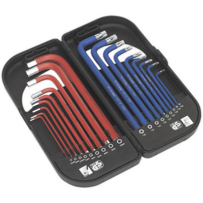 18 Piece Long TRX-Star & Ball-End Hex Key Set - 75mm to 180mm Length - Anti-Slip