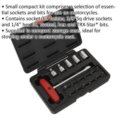 18 Piece Socket & JIS Bit Set - Compact Motorcycle Bit Set - Storage Case
