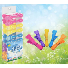 18 Soft Grip Clothes Pegs Plastic Coloured Flower Laundry Washing Line Pegs