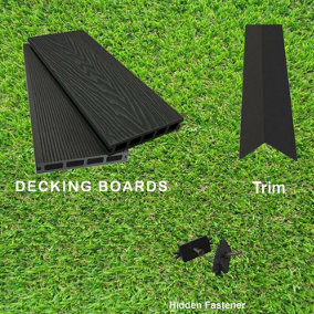 18 SQ Meters Onyx Black Composite Woodgrain Decking Kit 2.2M Boards