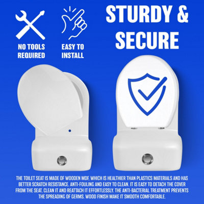 18" White Wooden Universal Bathroom Wc Toilet Seat Inch Easy Fit With Fittings Standard Oval Toilet Seat - 6