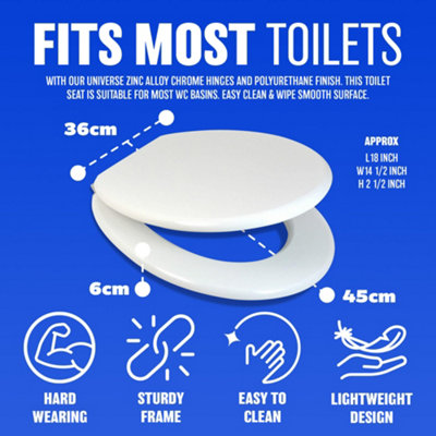 18" White Wooden Universal Bathroom Wc Toilet Seat Inch Easy Fit With Fittings Standard Oval Toilet Seat - 7