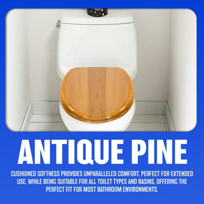 18" Wooden Universal Bathroom Wc Toilet Seat Easy Fit Antique Pine - 4