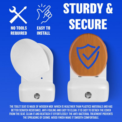 18" Wooden Universal Bathroom Wc Toilet Seat Easy Fit Antique Pine - 6