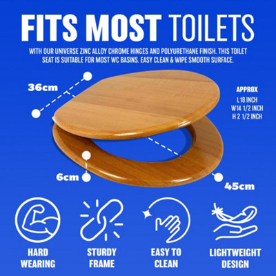 18" Wooden Universal Bathroom Wc Toilet Seat Easy Fit Antique Pine - 7