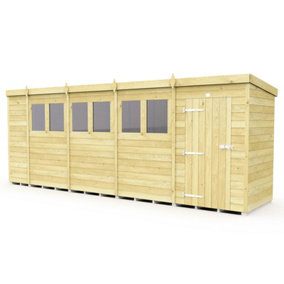 18 x 4 Feet Pent Security Shed - Double Door - Wood - L118 x W533 x H201 cm