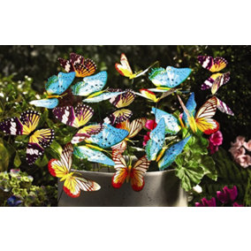 18 x Glow in The Dark Butterfly Stake Decorations - Colourful Indoor Outdoor Decorative Butterflies - Each H25 x W8.5 x D7.5cm