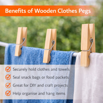 180 Pack Wooden Clothes Pegs Strong Laundry Pegs for Washing Line ...
