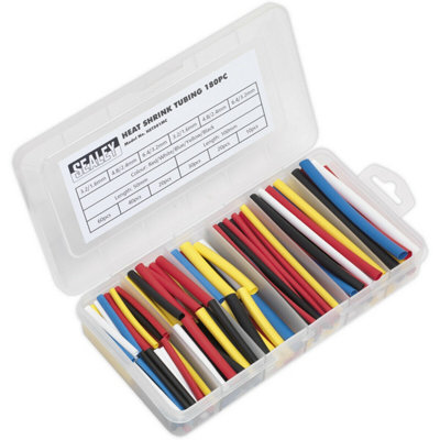 180 Piece Heat Shrink Tubing Assortment - 50 & 100mm Lengths - Mixed Colours