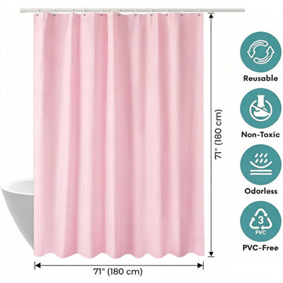 180 x 180 cm Pink PEVA Shower Curtain, Solid Colour Water Repellent and ...