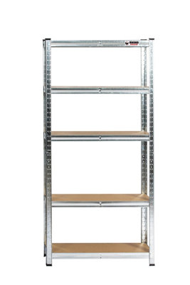 180 x 90 x 30cm - Galvanised - 5 Tier Boltless Heavy Duty Garage Shelving Unit - 1000kg Load Weight