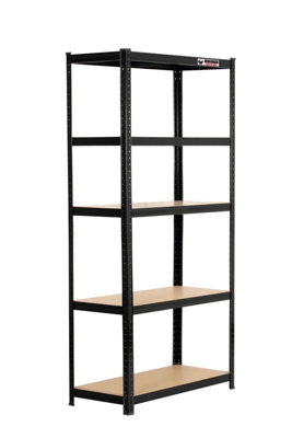 180 x 90 x 40cm - Black - 5 Tier Boltless Heavy Duty Garage Shelving Unit - 1000kg Load Weight