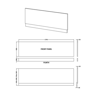 1800mm Bath MDF Front Panel & Plinth - Soft Black