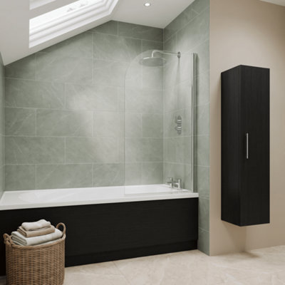 Y1105 GN8-200 Gloss Charcoal QM アウトレット 1800mm Bath MFC Front Panel & Plinth - Woodgrain Charcoal Black