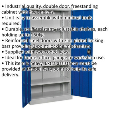 1800mm Double Door Industrial Cabinet - 4 x Shelves - Reinforced Steel Doors
