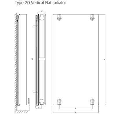 1800mm (H) x 300mm (W) - White Vertical Flat - Type 20 - Radiator ...