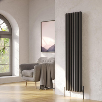 1800mm (H) x 520mm (W) - Grey Vertical Aluminium Radiator (Wollin ) - (1.80m x 0.52m) - Depth 96mm