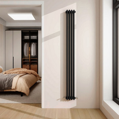 1800x200mm Vertical Traditional 2 Column Cast Iron Style Radiator Black