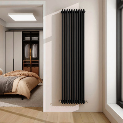 1800x470mm Vertical Traditional 3 Column Cast Iron Style Radiator Black