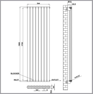 1800X544MM VERTICAL DOUBLE FLAT PANEL DESIGNER RADIATOR ANTHRACITE