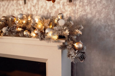 180cm Christmas Garland Silver Effect Pre Lit LED Artificial Decor Pine Cone