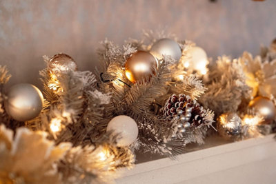 180cm Christmas Garland Silver Effect Pre Lit LED Artificial Decor Pine Cone