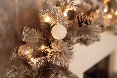 180cm Christmas Garland Silver Effect Pre Lit LED Artificial Decor Pine Cone - 3