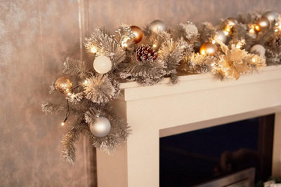 180cm Christmas Garland Silver Effect Pre Lit LED Artificial Decor Pine Cone - 4