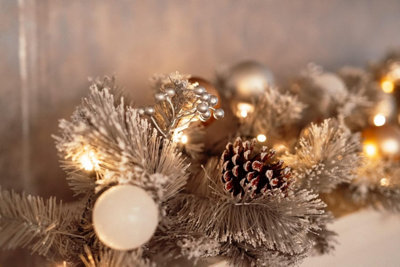 180cm Christmas Garland Silver Effect Pre Lit LED Artificial Decor Pine Cone - 5