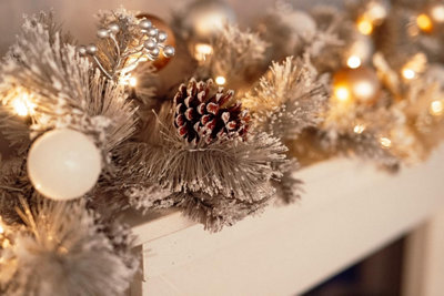 180cm Christmas Garland Silver Effect Pre Lit LED Artificial Decor Pine Cone - 6