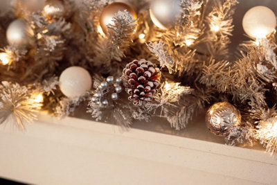 180cm Christmas Garland Silver Effect Pre Lit LED Artificial Decor Pine Cone - 8
