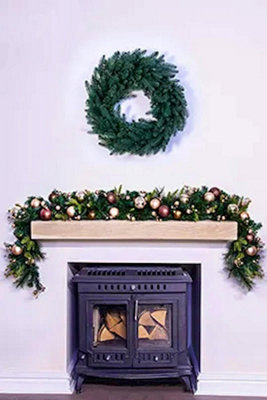 180cm Decorated Mixed Pine Garland with Bronze & Copper Baubles