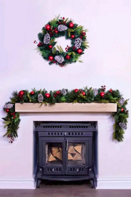 180cm Decorated Mixed Pine Garland with Red Baubles