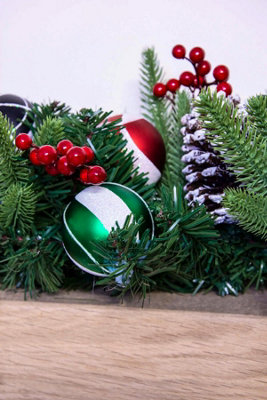 180cm Decorated Mixed Pine Garland with Red Green & Black Baubles - 4
