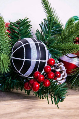 180cm Decorated Mixed Pine Garland with Red Green & Black Baubles - 5