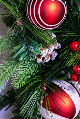 180cm Decorated Mixed Pine Garland with Red Green & Black Baubles - 8