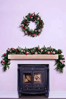 180cm Decorated Mixed Pine Garland with Red & White Candy Canes