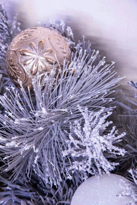 180cm Decorated Silver Mixed Pine Garland with Rose Gold Poinsettia - 6