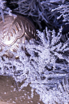 180cm Decorated Silver Mixed Pine Garland with Rose Gold Poinsettia - 7