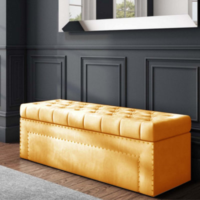 180cm Duke Ottoman Storage Box -Chesterfield Upholstered Blanket Box - Mustard Gold Plush Velvet Ottoman Bench