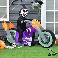 180cm Long Halloween Inflatable Ghost Riding on Motorbike Lighted Blowup Party Decoration