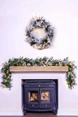 180cm Pre-lit Frosted Decorated PE Pine Garland with White Berries