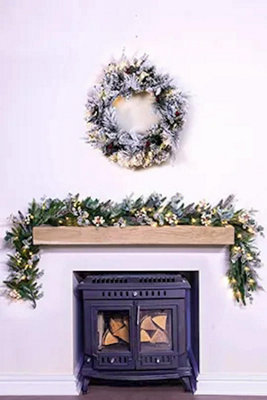 180cm Pre-lit Frosted Decorated PE Pine Garland with White Berries