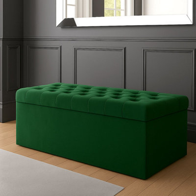 180cm SD Ottoman Storage Box, Forest Green Velvet Upholstered ...